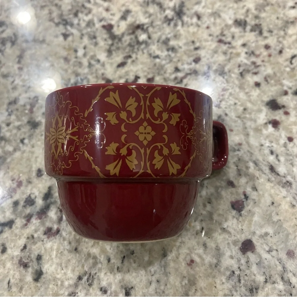World Market Set of 6 coffee cups with metal holder **1 glued back* Holder Rustd - Picture 3 of 16